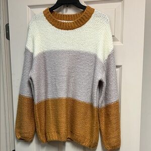 Colorblock Knit Sweater - White, Gray, and Tan